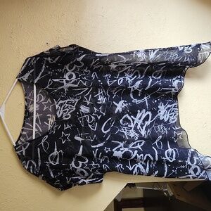 SHAN Monochrome Graphic Sheer Top